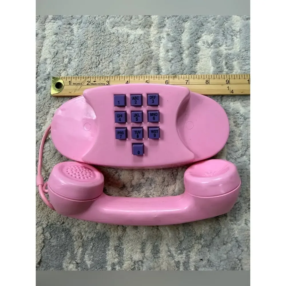 Vintage Pink Princess Plastic Toy Phone Push Button 1980s